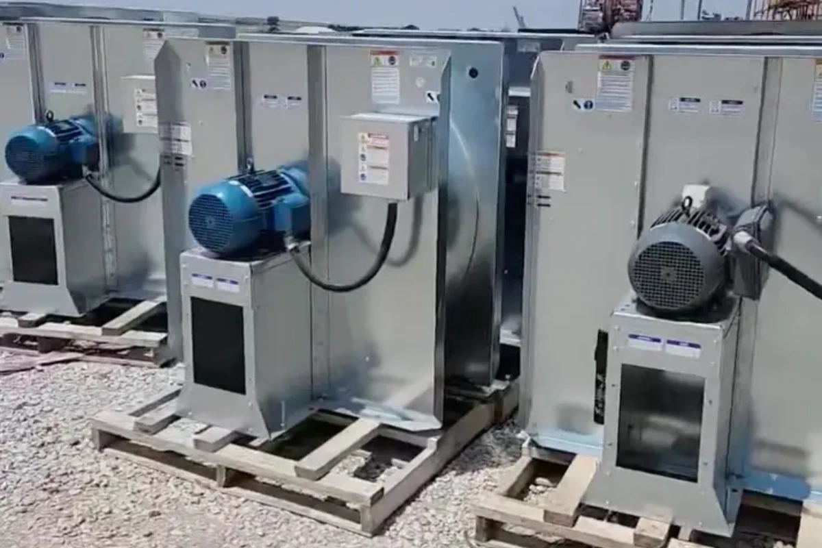 Center pivot pump and control units staged on pallets