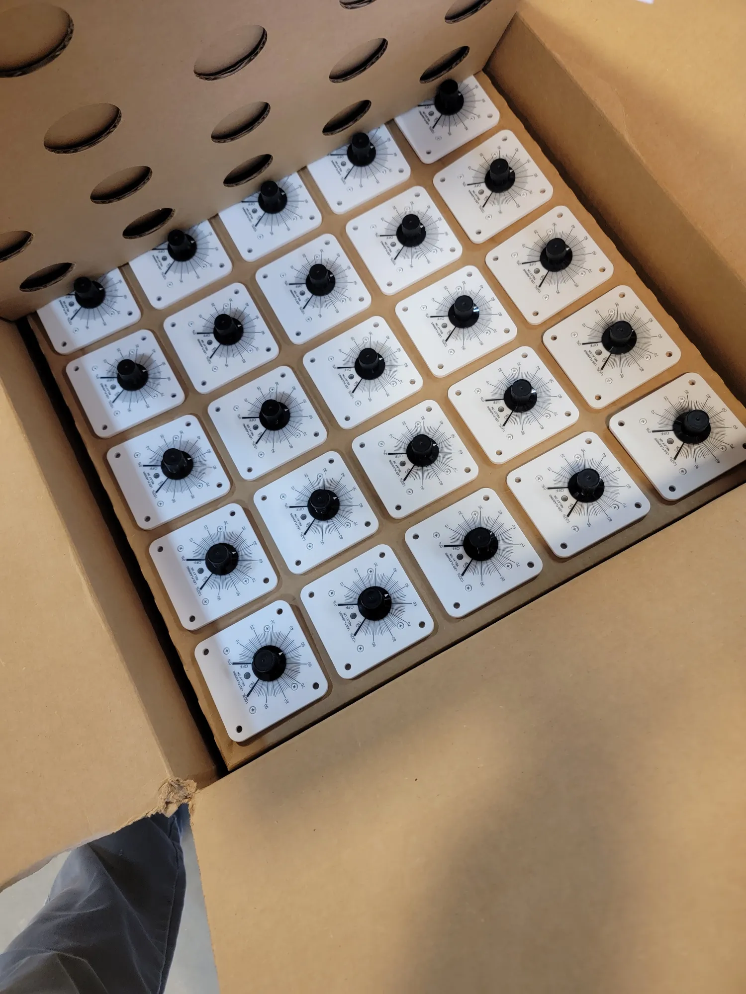 Boxed center pivot sprinkler heads and regulators packaged for shipping