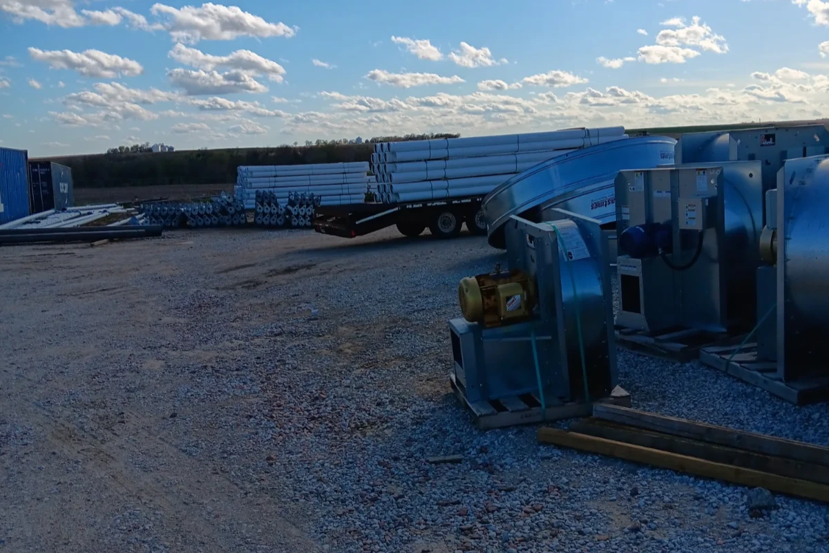 Wrapped center pivot pipe spans stacked for shipping
