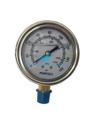 2.5" Sprinkler Pressure Gauge 0-30 PSI w/ Drop Tube, Glycerin Filled