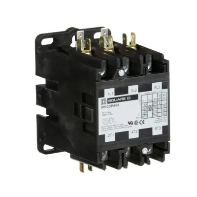 Square D Contactor, Non-Reversing, 208-240VAC Coil, 50A, 3-Pole, Panel, Type DP