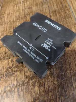 Siemens 49ACR0 Auxiliary Contact, 1NO, 30-60A Definite Purpose Contactors, Snap-On/Side Mount