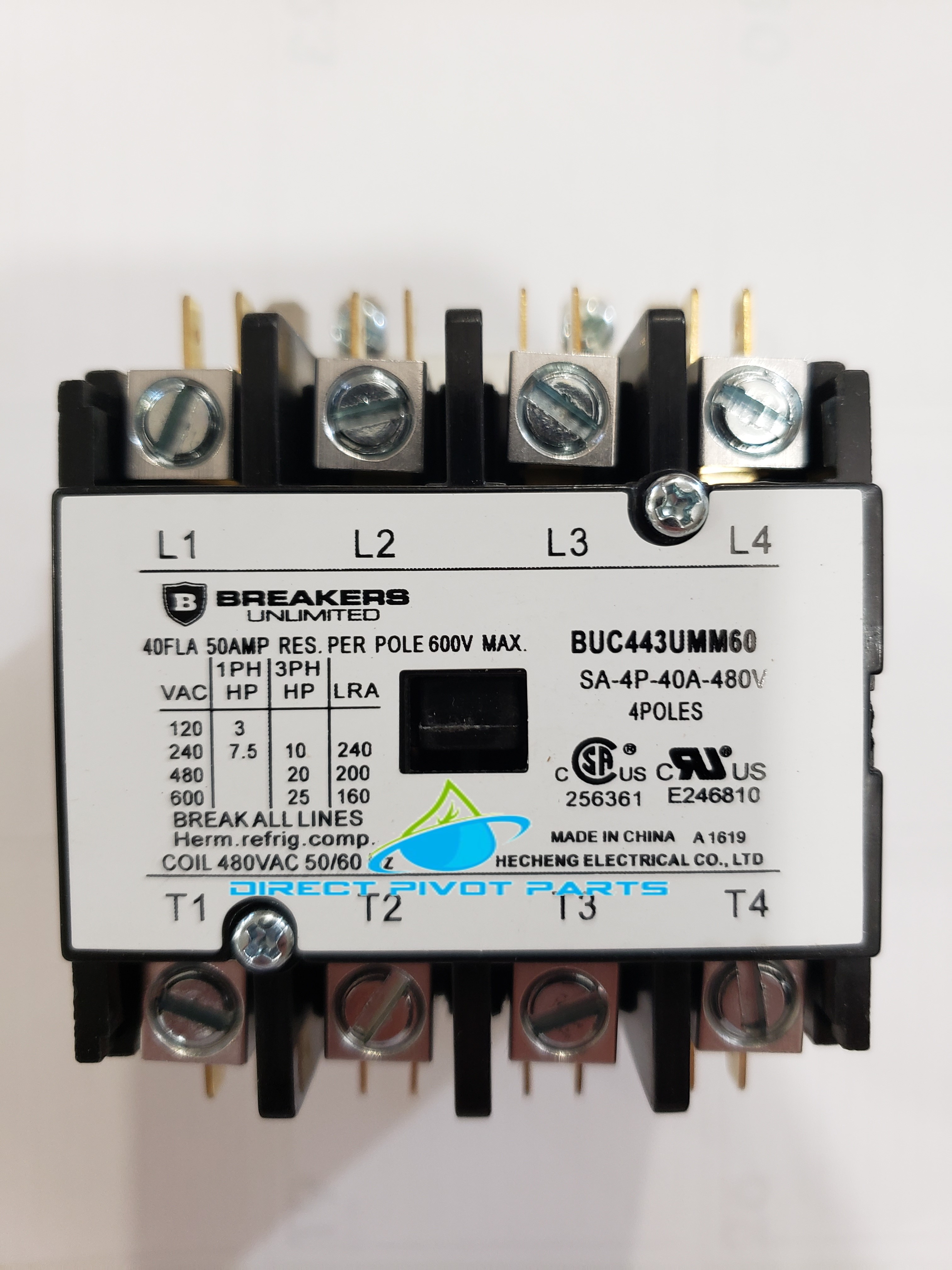 40 Amp 4 Pole Normally Open NEMA 600V HVAC Definite Togo